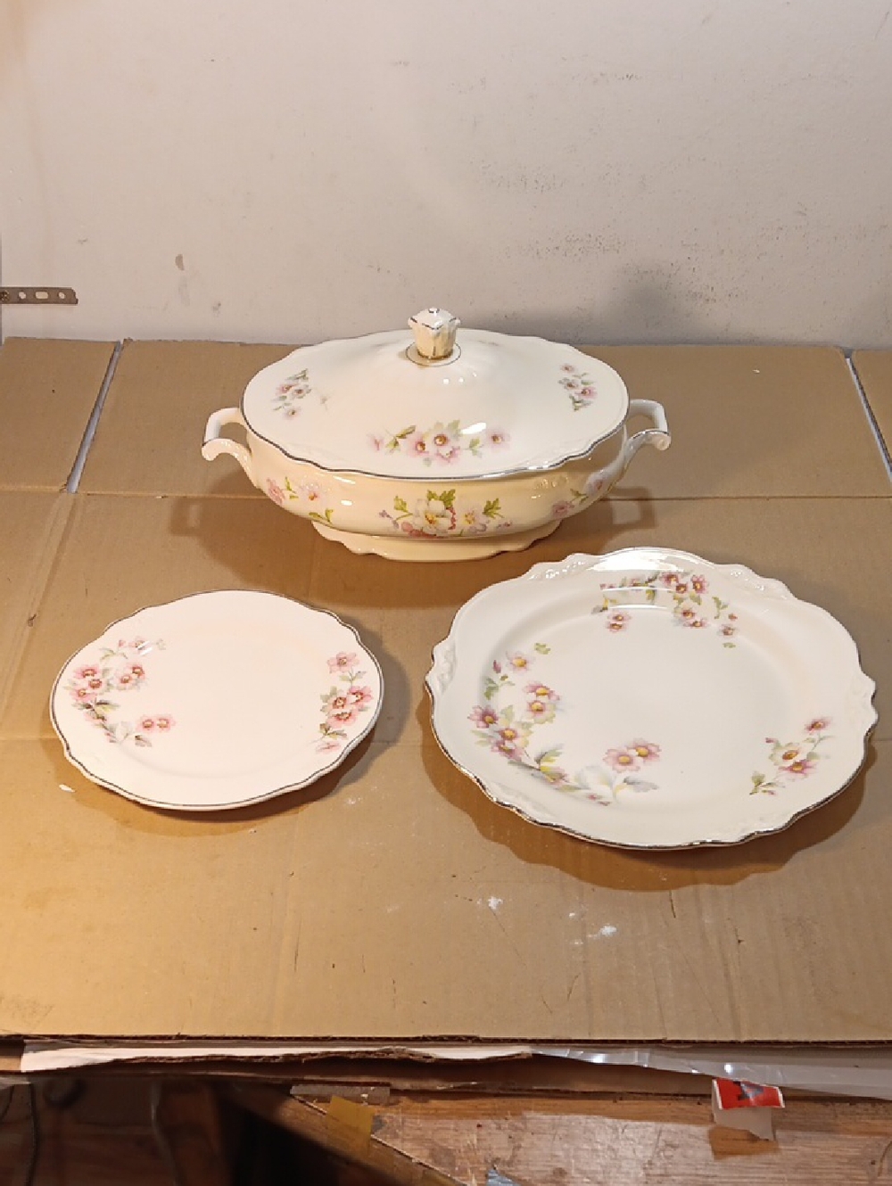 Vintage Floral Porcelain Serving Bowl & Plates - Homer Laughlin "Virginia Rose"